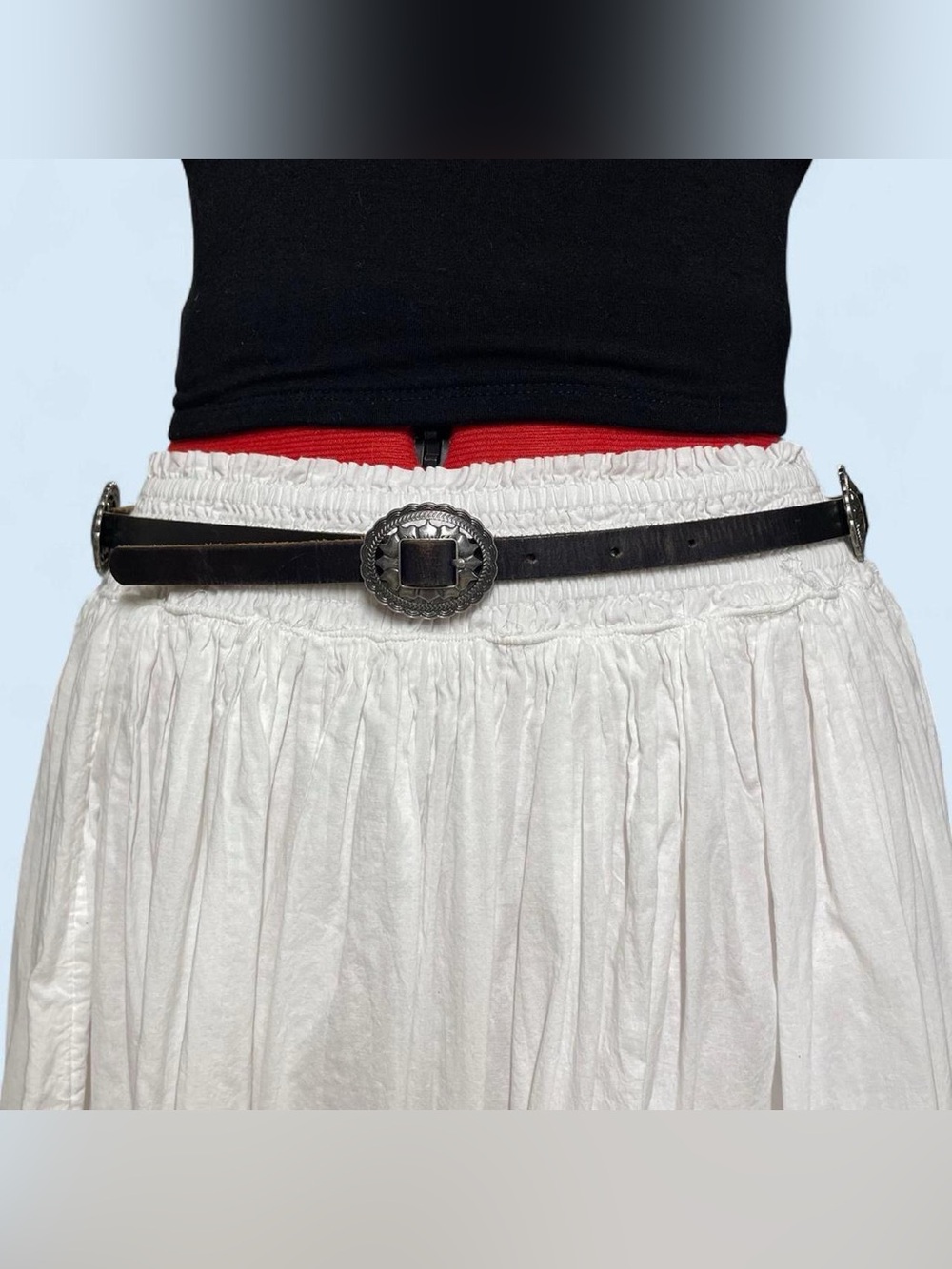 UO Black Leather Skinny Concho Belt